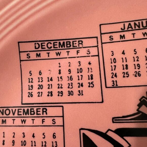 Homer Laughlin FIESTA Pink Plate Calendar Art Deco Design 1993 Home Decor - Picture 3 of 6